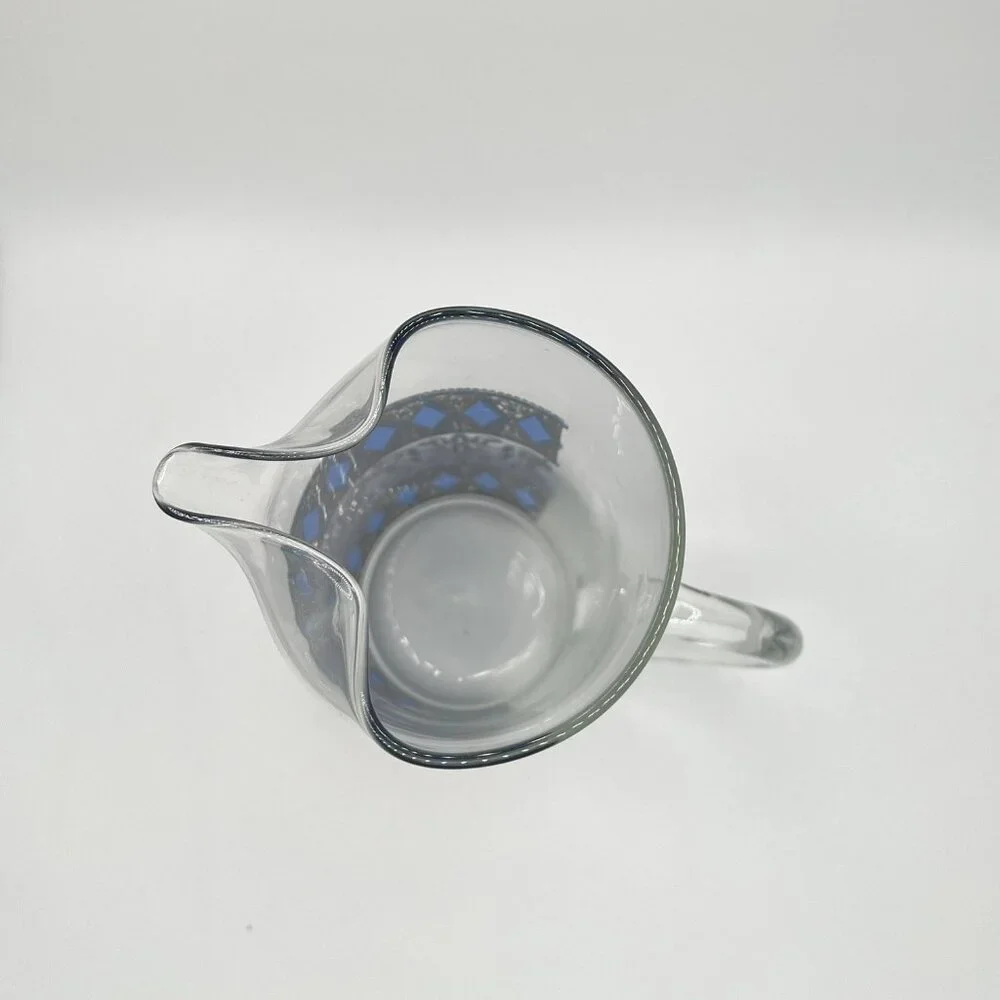 Vintage MCM West Virginia Glass Rainer 22K Gold & Blue Martini Pitcher Rare
